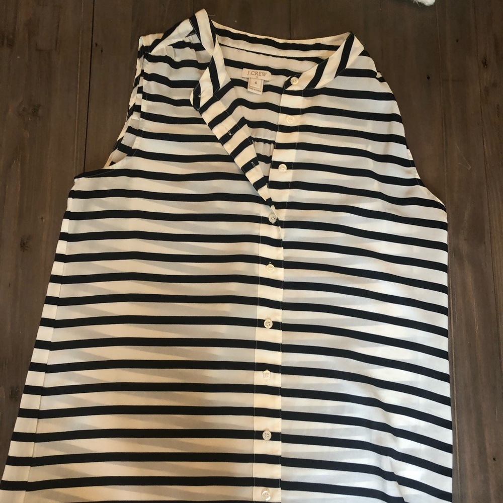 JCrew navy and white sleeveless button down